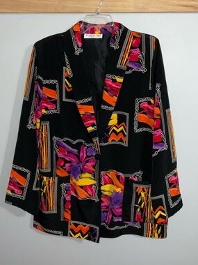 Brownstone Studio Black Vibrant Framed Floral  Avant-Garde Blazer 2X